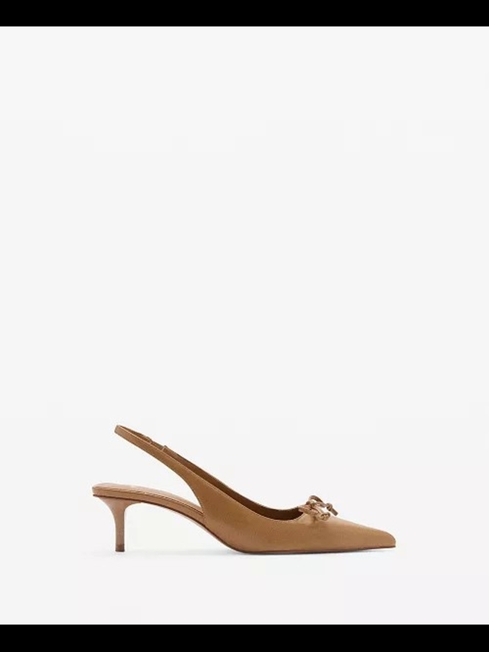 Mango Tan Pointed Slingback Kitten Heels with Bow - Picture 3 of 9